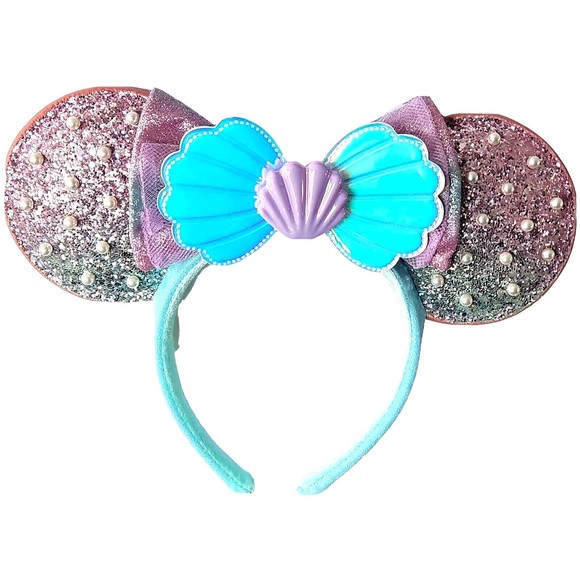 Disney Parks Little Mermaid Iridescent Pearl Minnie Seashell Ears Headband  2023